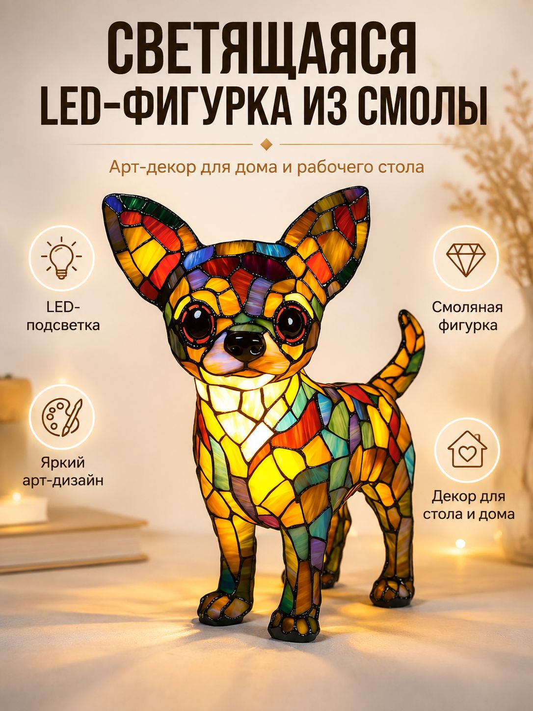 Настольная лампа в виде животного LED-ночник Собака из смолы, декоративная светящаяся фигурка для дома