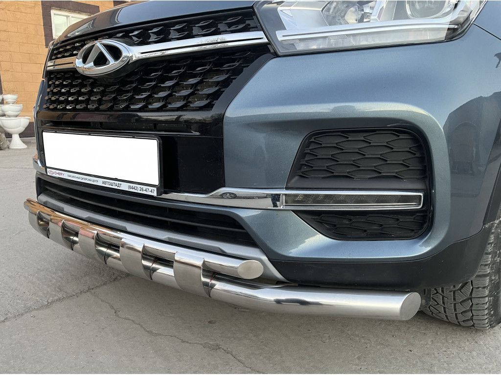 Защита переднего бампера двойная с перемычками d60/42 для Chery Tiggo 4 Pro 2022-/Чери Тиго 4 про