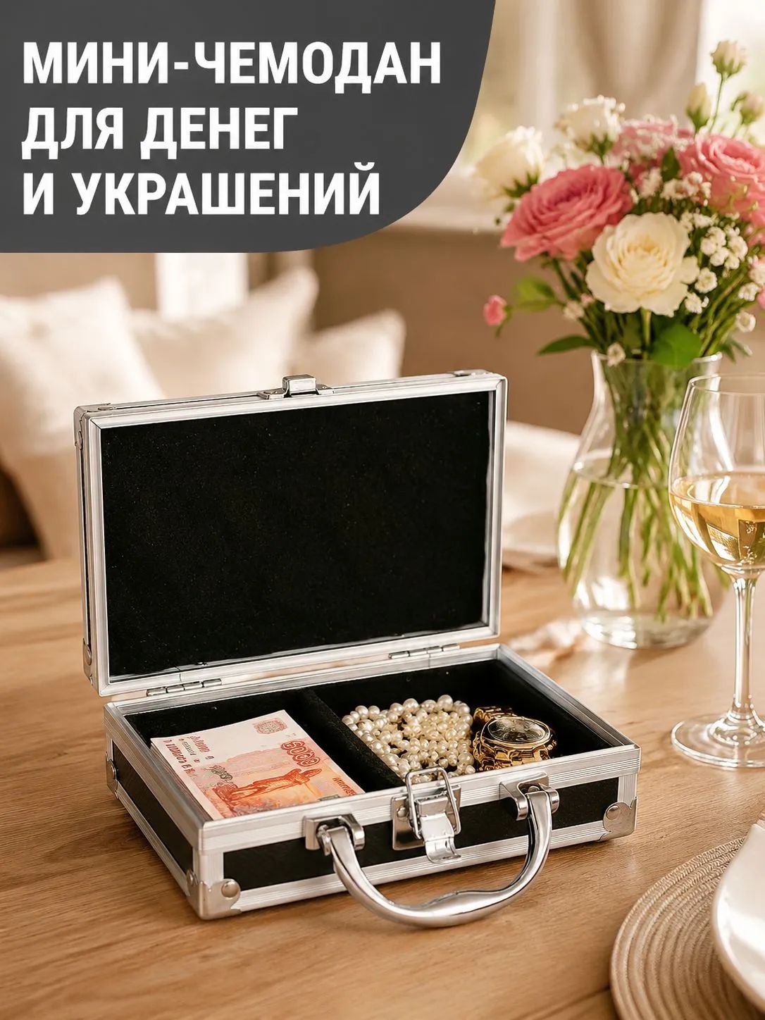 Мини чемодан для денег прочный универсальный подарок на свадьбу день рождения