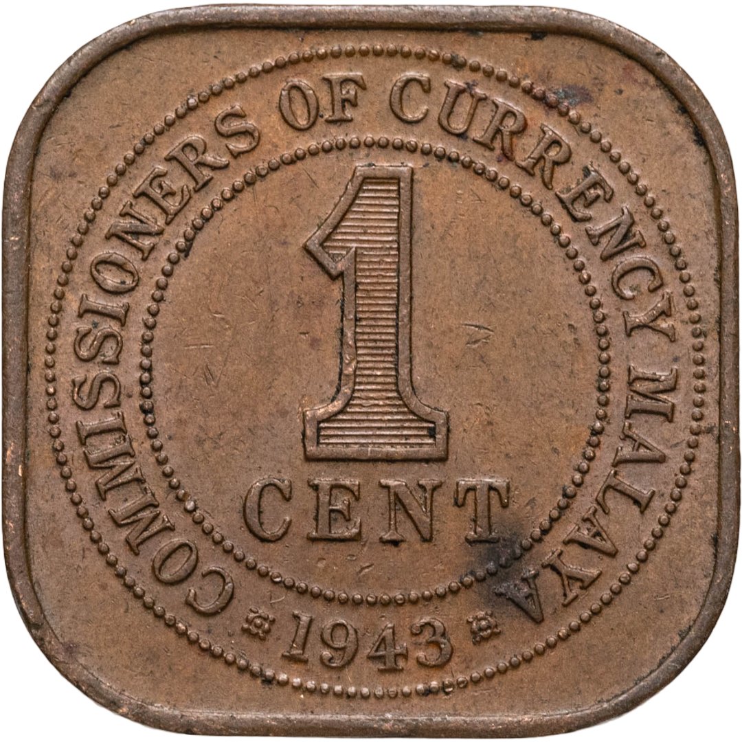Малайя 1 цент cent 1943, Бронза, в сохранности XF-AU