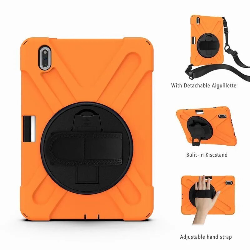 Чехол для Huawei MatePad Pro 5G LTE 10.8 (MRX-W09/W29/MRX-AN19) / Huawei MatePad Pro 10.8 (2021) WRR-W09, Силиконовый чехол для планшета подставка плечевой ремень, оранжевый