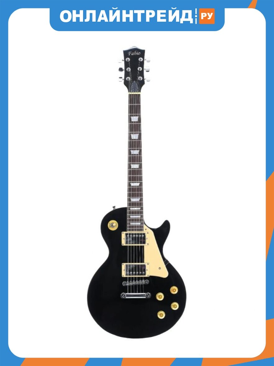 Электрогитара Fabio LP02 BK, с комбоусилителем, каподастром, струнами, чехлом, ремнём, чёрный