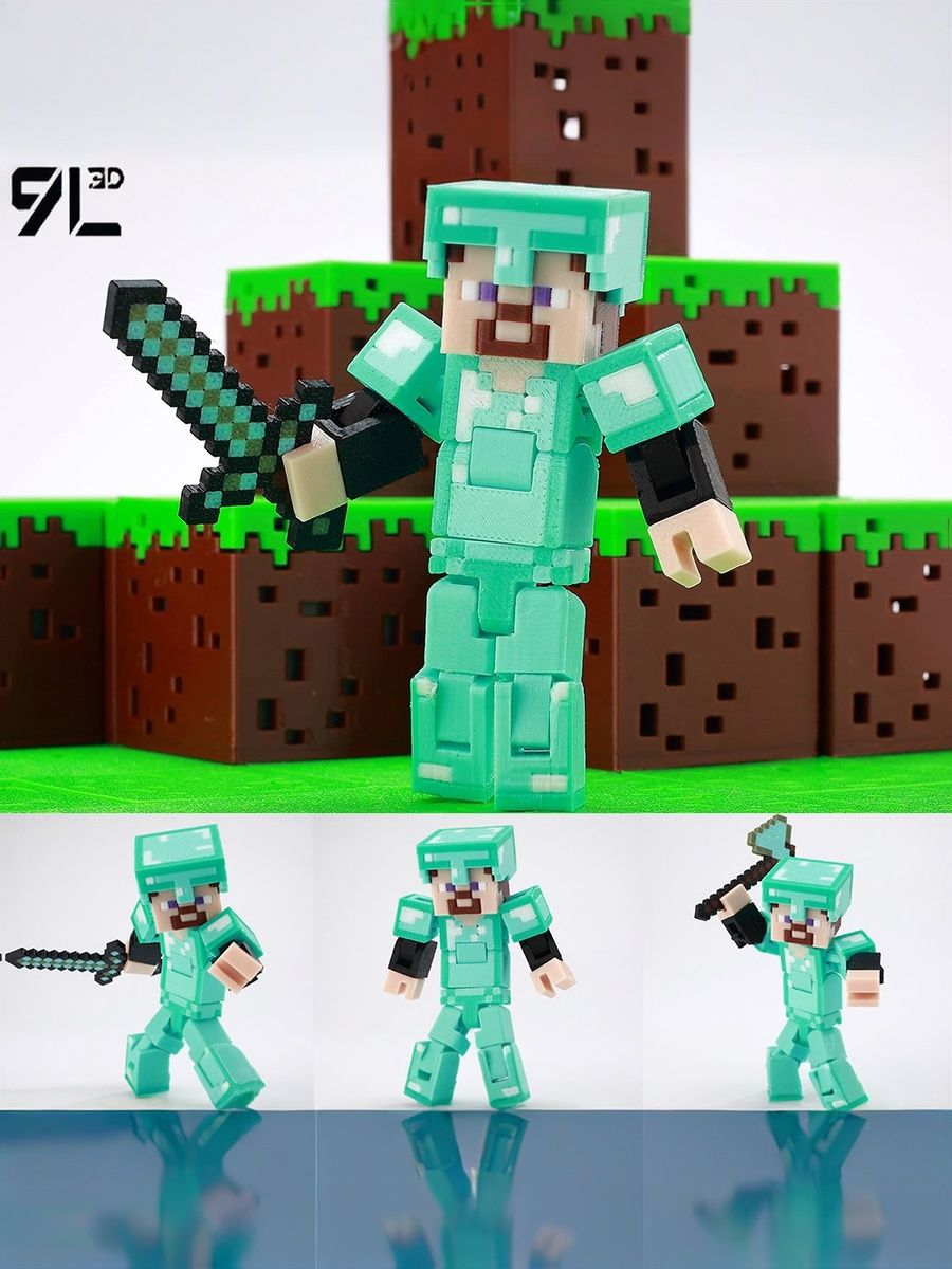 9L3D Фигурка Стив в алмазной броне (Steve in Diamond Armor) Minecraft, titan 13, Lucky Dummy 13, 3D-печатная подвижная модель, подарок для фанатов и коллекционеров