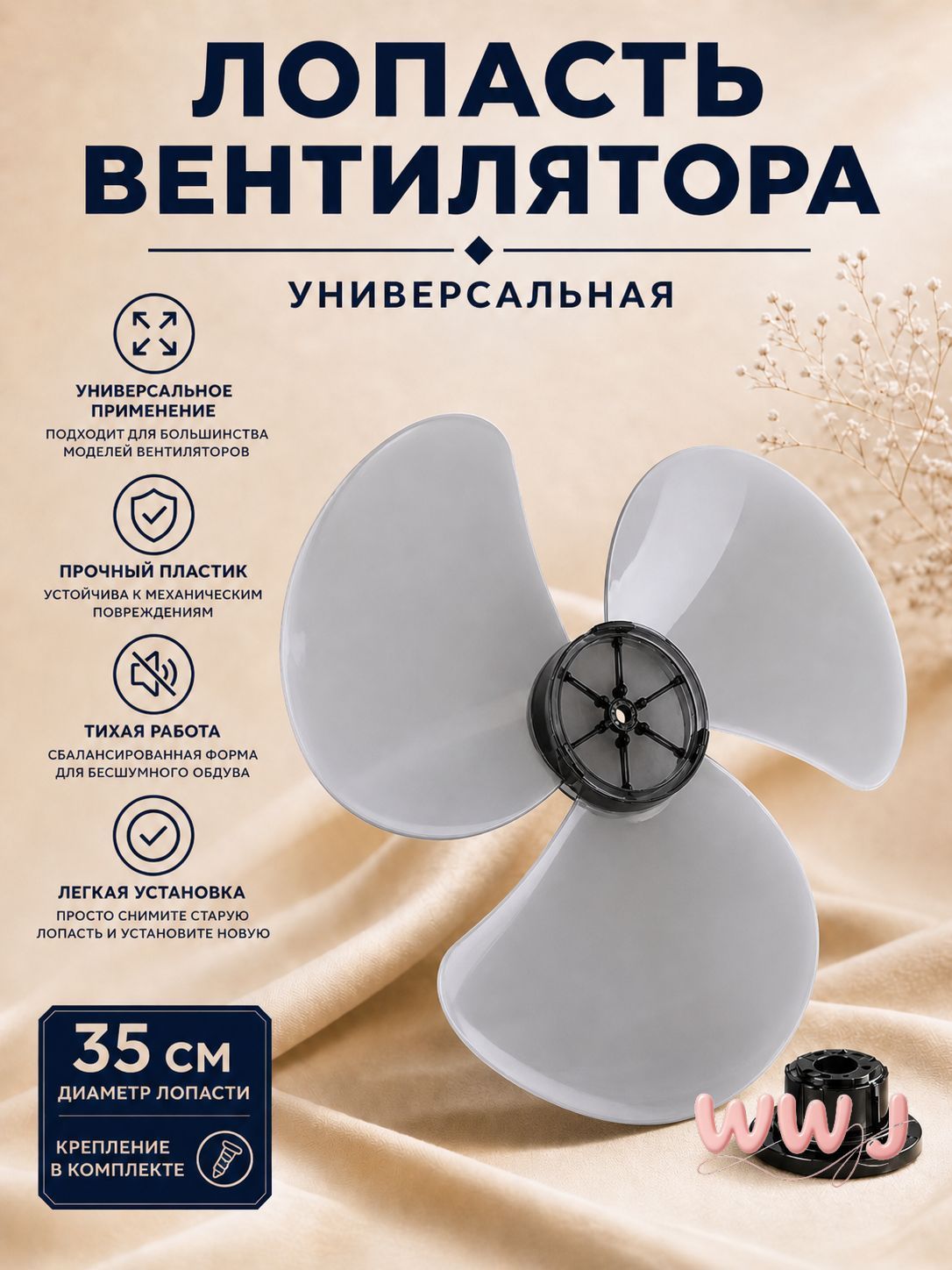 Лопасть вентилятора, крыльчатка 35 см