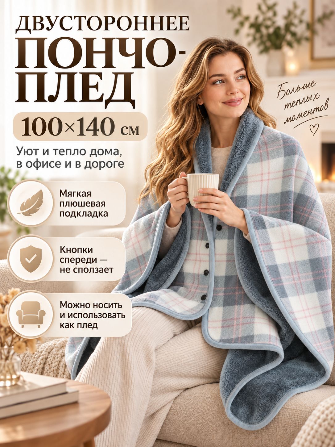 Плед 100x140 см полиэфирное волокно двусторонний геометрический серый
