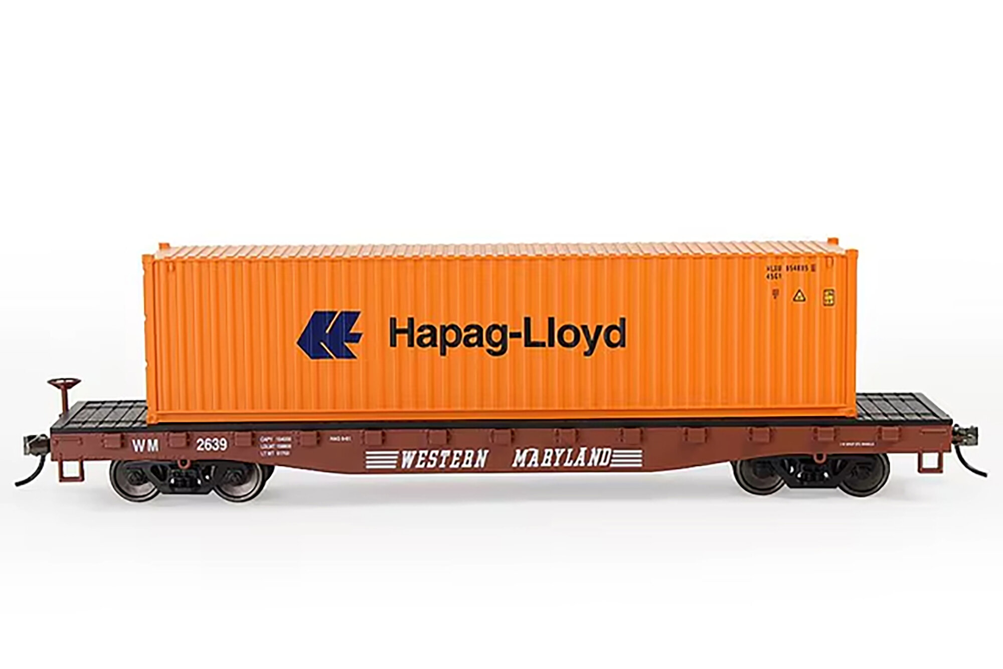 Модель коллекционная Контейнерная платформа (сша) western maryland с контейнером hapag-lloyd (масштаб ho, длина 18 см)