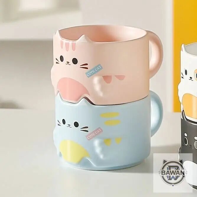 Керамическая кружка Cat, мультяшная кружка, стопка кружек, кружка для кошек