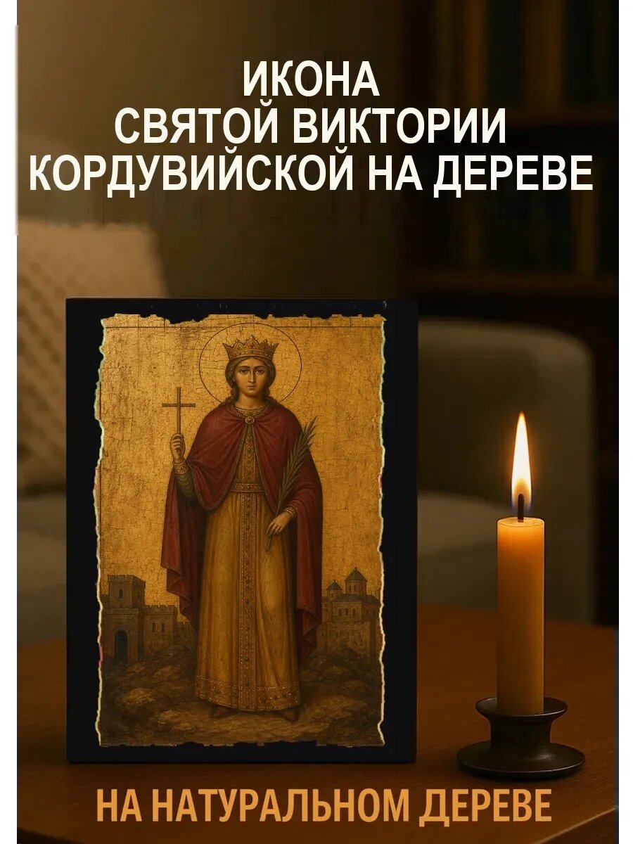 Икона Виктории Кордувийской на дереве, 15×18 см, освящённая, в подарочной коробке