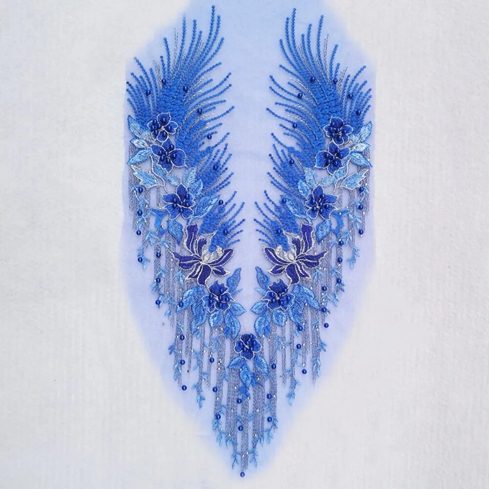 Цветочная вышивка для рукоделия, полиэстер, 53*31 см Синий, Royal Blue