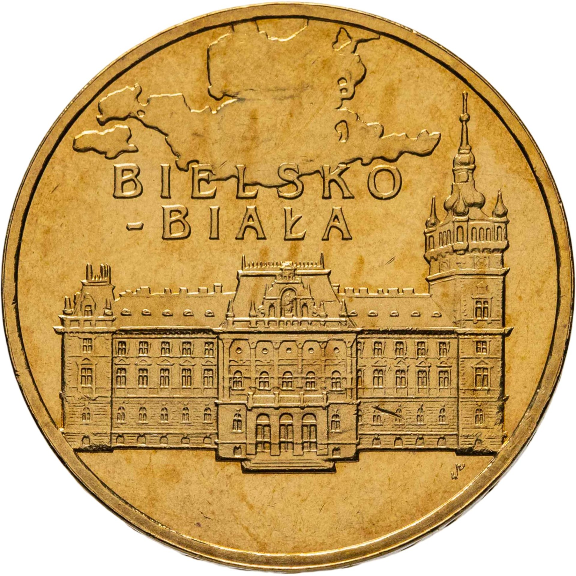 Польша 2 злотых 2008 "Бельско-Бяла Bielsko-Biała", Латунь, в сохранности UNC