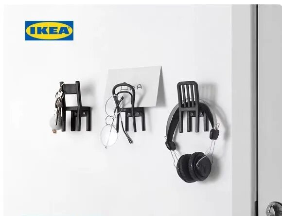 Креативный настенный перфорированный многофункциональный крючок для одежды IKEA hook черный, 3 шт
