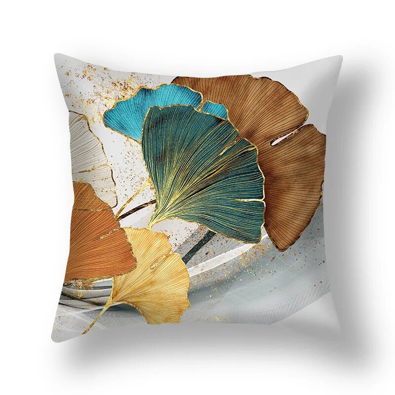 Декоративная подушка для дома Ins Gold Geometry Plant из полиэстера/хлопка 35x35cm only cover, 020