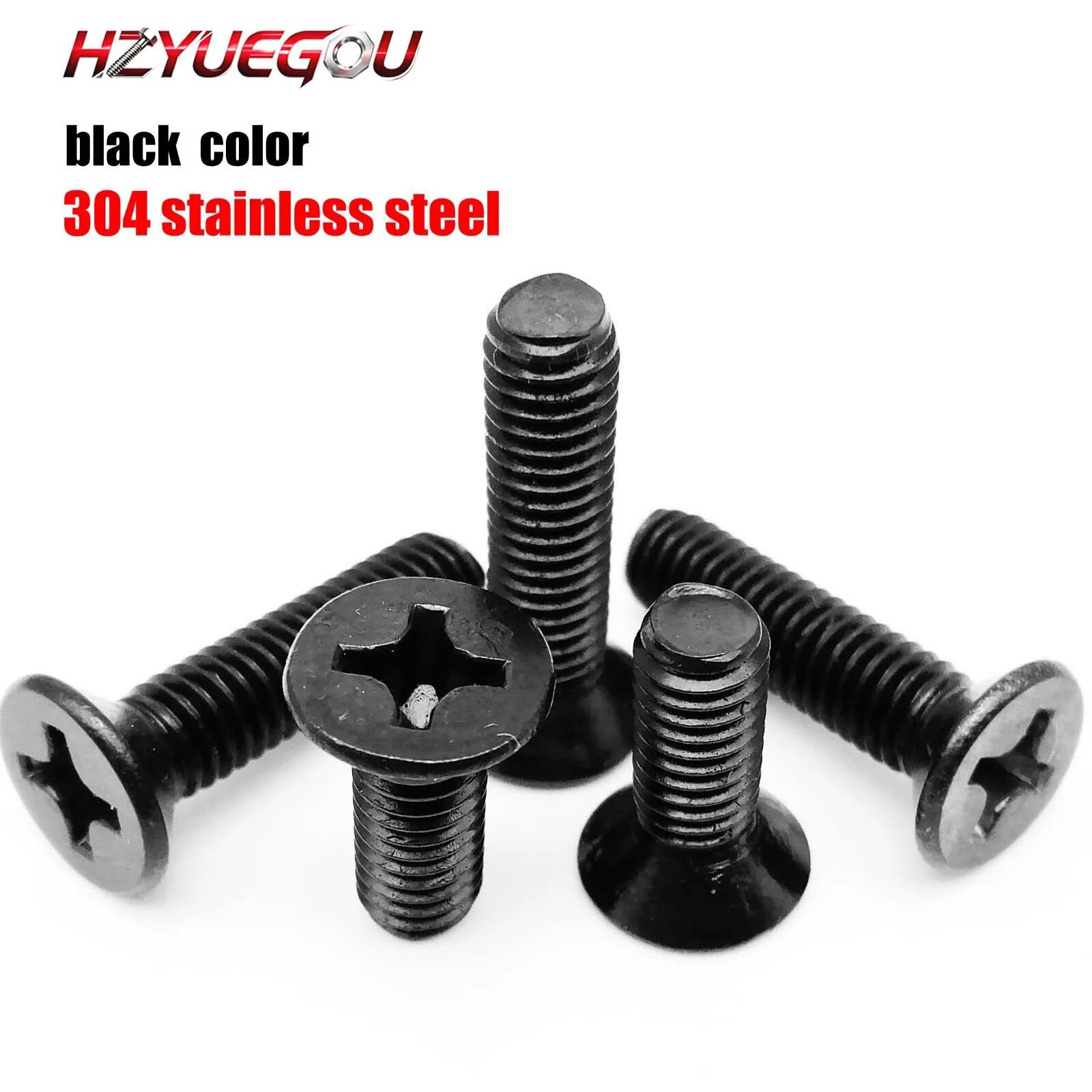 Черные винты HZYUEGOU из нержавеющей стали M1.6-M10 50pcs M2.5, 10mm
