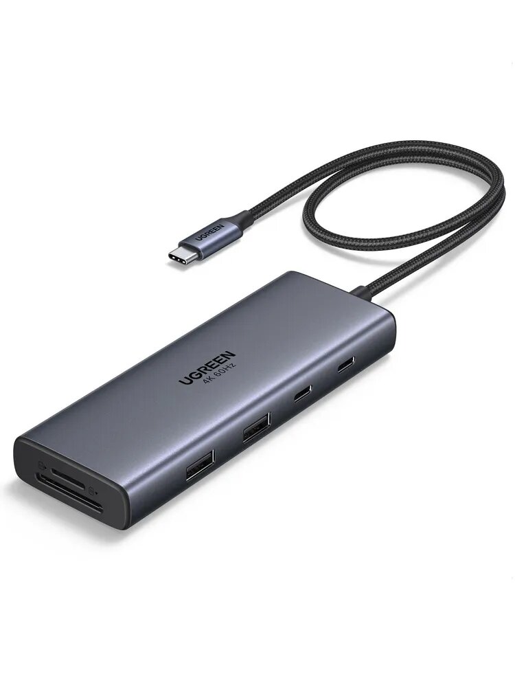 Хаб UGREEN CM498A (85774) Revodok 9-in-1 100W USB-C Hub. Цвет: серый космос