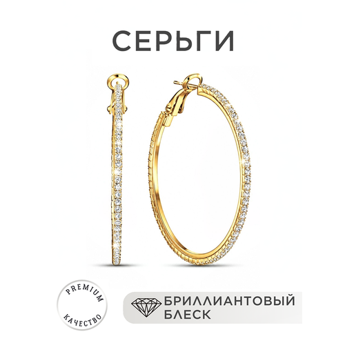 фото Серьги конго noima, фианит, размер 40 мм, золотистый