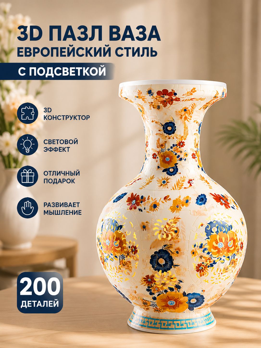 Пазл ваза 3D объемный конструктор из пазлов для цветов, пазл для взрослых, декоративная ваза из пазлов 3д