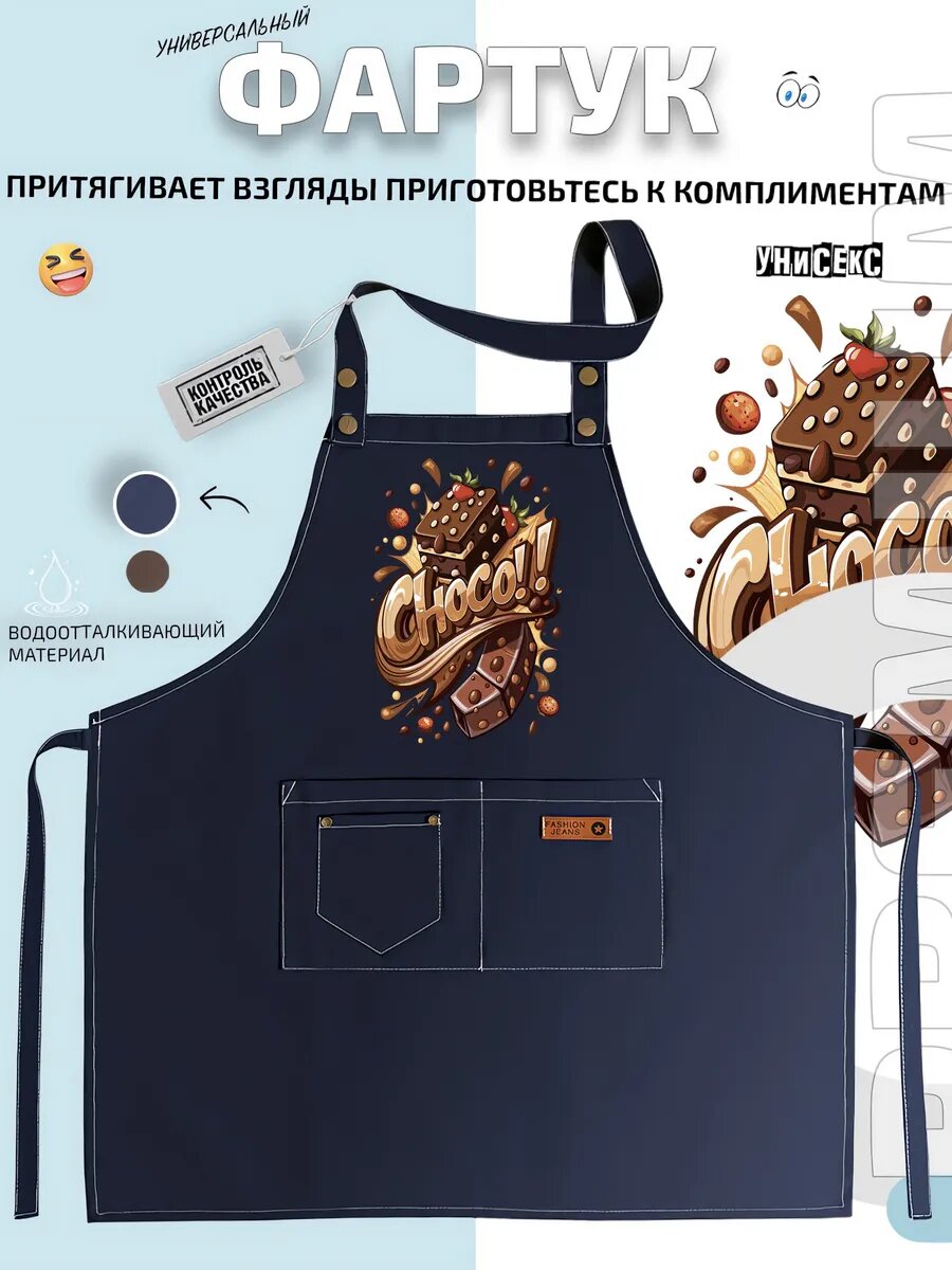Фартук Шоколад Choco мультфильм сладости десерт кухонный с принтом универсальный