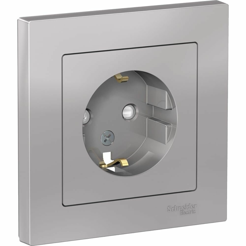 Розетка 1-м СП AtlasDesign 16А IP20 с заземл. защ. шторки в сборе алюм. SE ATN000344