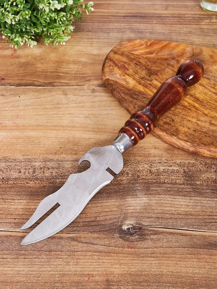 Нож-Вилка для барбекю, вилка-нож для мяса, деревянная ручка, нержавеющая сталь