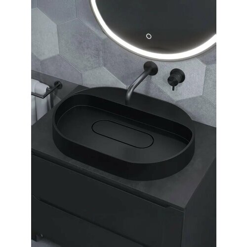 фото Раковина накладная кварцевая uperwood tanos quartz 55х40х10 см, овальная, черная матовая, космос
