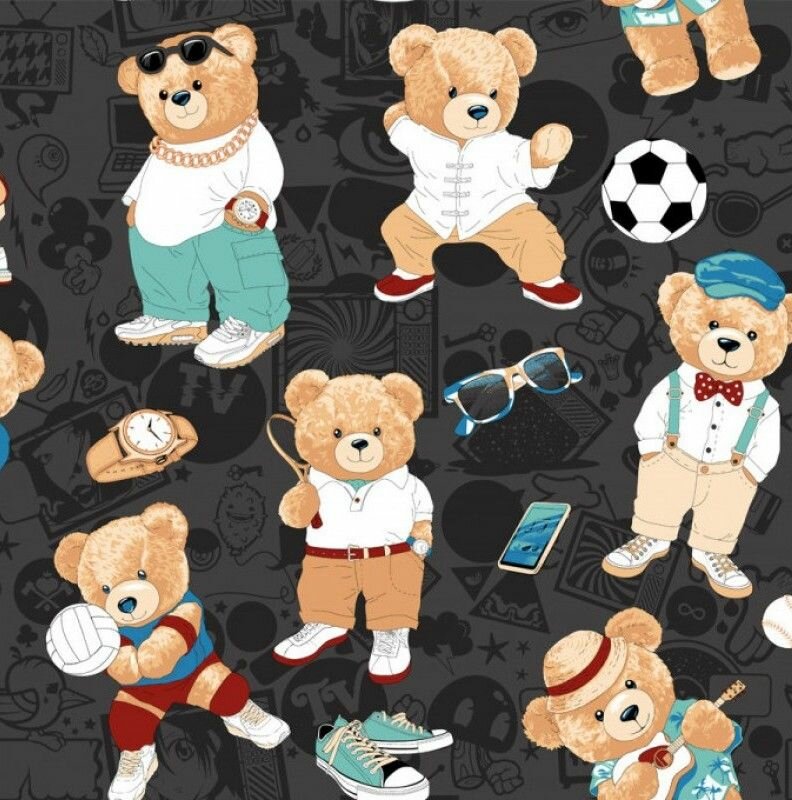 Полотенце вафельное банное пляжное в подарок на День рождения, 23 февраля, Новый год Мишки Тедди черное 80*150 см