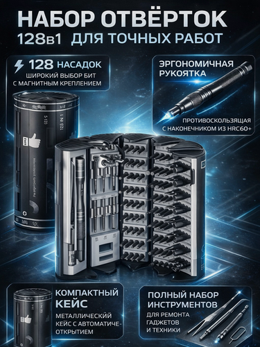 Изображение товара Набор отверток и бит 128 в 1 для точных работ, для ремонта ПК и телефонов