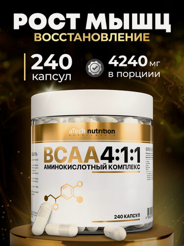 Изображение товара Аминокислотный комплекс BCAA /ВСАА 4:1:1, aTech Nutrition 240 капсул