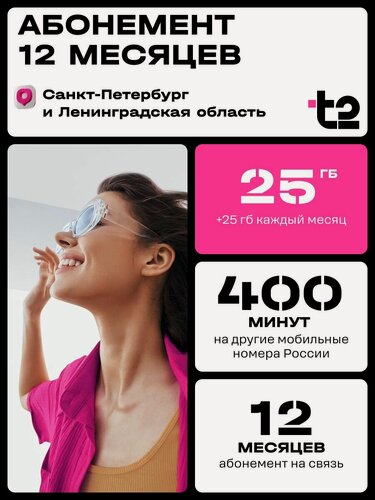 Изображение товара Сим-карта t2 "Мой онлайн 12 месяцев", Санкт-Петербург и Лен. область. Баланс 5150 руб