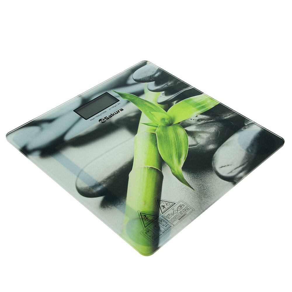 Весы напольные электронные Sakura "Бамбук", платформа из закаленного стекла 30х30см, нагрузка до 180кг