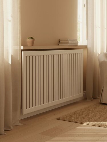 Изображение товара Экран для радиатора Стильный Дом МДФ 1200х600 мм бежевый DE LUXE реечный декоративная решетка на батарею отопления