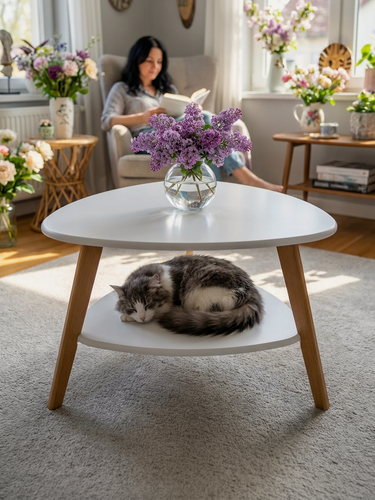 Изображение товара Столик журнальный IFERS Бруклин кофейный, с полкой цвет белый/дуб светлый