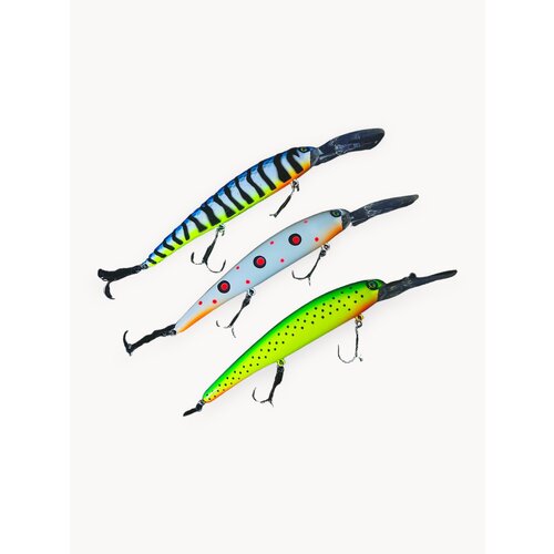 Воблеры набор 3 шт. Заглубление 5-9м. (12см, 19.5гр.) Для троллинга, на дорожку. Для рыбалки, снасть для спиннинга