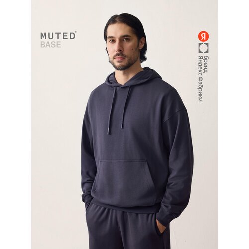 фото Худи muted base свободного кроя из футера с карманом-кенгуру, размер 2xs-xs, , темно-синий