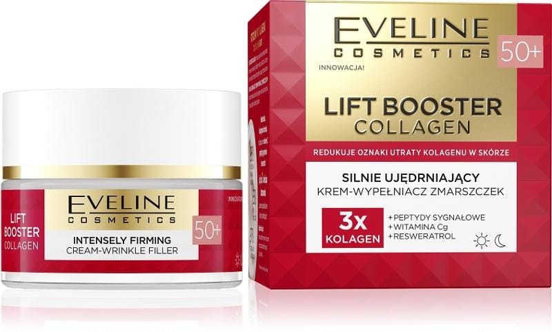 Крем для ухода за кожей Eveline Cosmetics Lift Booster Collagen 50+, интенсивно подтягивающий крем-филлер от морщин на день и ночь, 50 мл