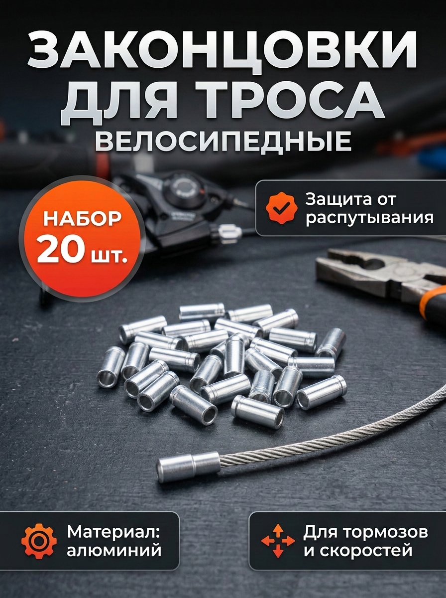Законцовка (наконечник) троса велосипеда 20 штук