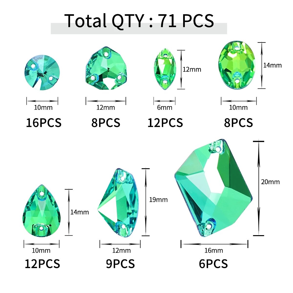 Стразы Кристал Изумрудный, 214 Peridot, смешанный размер