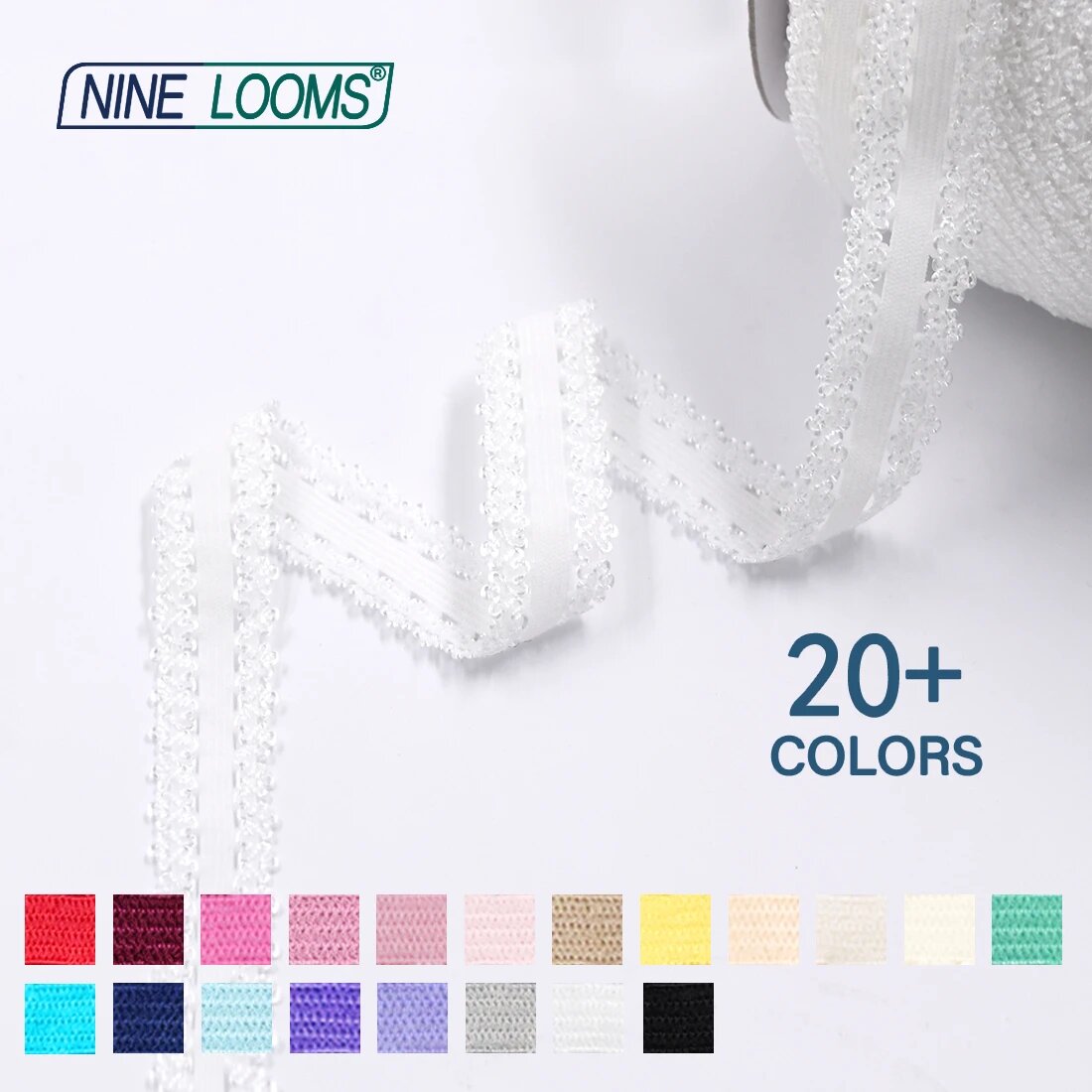 Эластичная лента кружевная NINE LOOMS, 3/4", 5 ярдов, Белый