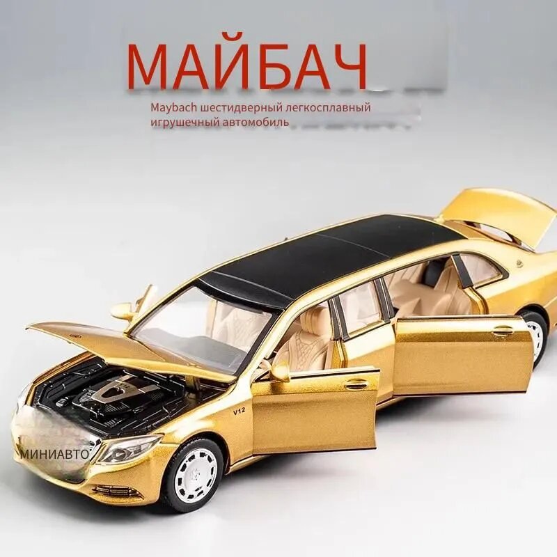 Сплавная модель удлинённого лимузина Maybach S650 Jianyuan 1/32, детская машинка с обратным ходом, реалистичный автосувенир