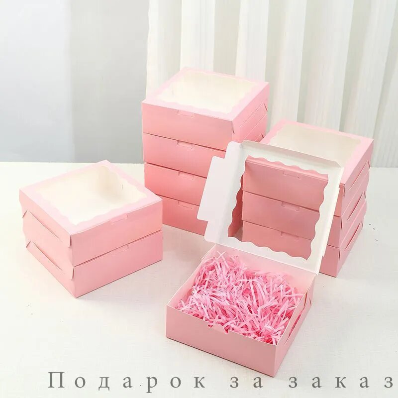 Крафт коробка с прозрачная окном 17.8x17.8x6 см, 10 штук, подарочная Эко упаковка для продуктов, конфет, кондитерских изделий, игрушек, коробка для доставки еды и кейтеринга