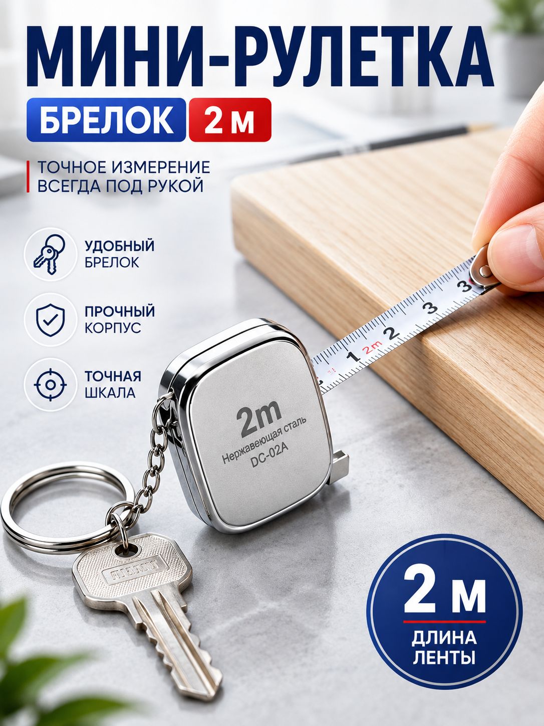 Измерительная рулетка Брелок 2м x 6мм