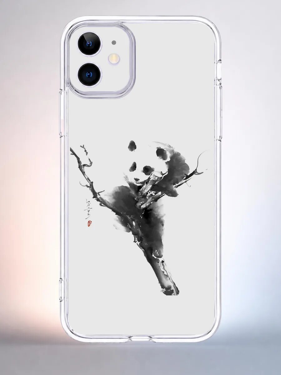 Чехол iPhone 11 панда на ветке силиконовый