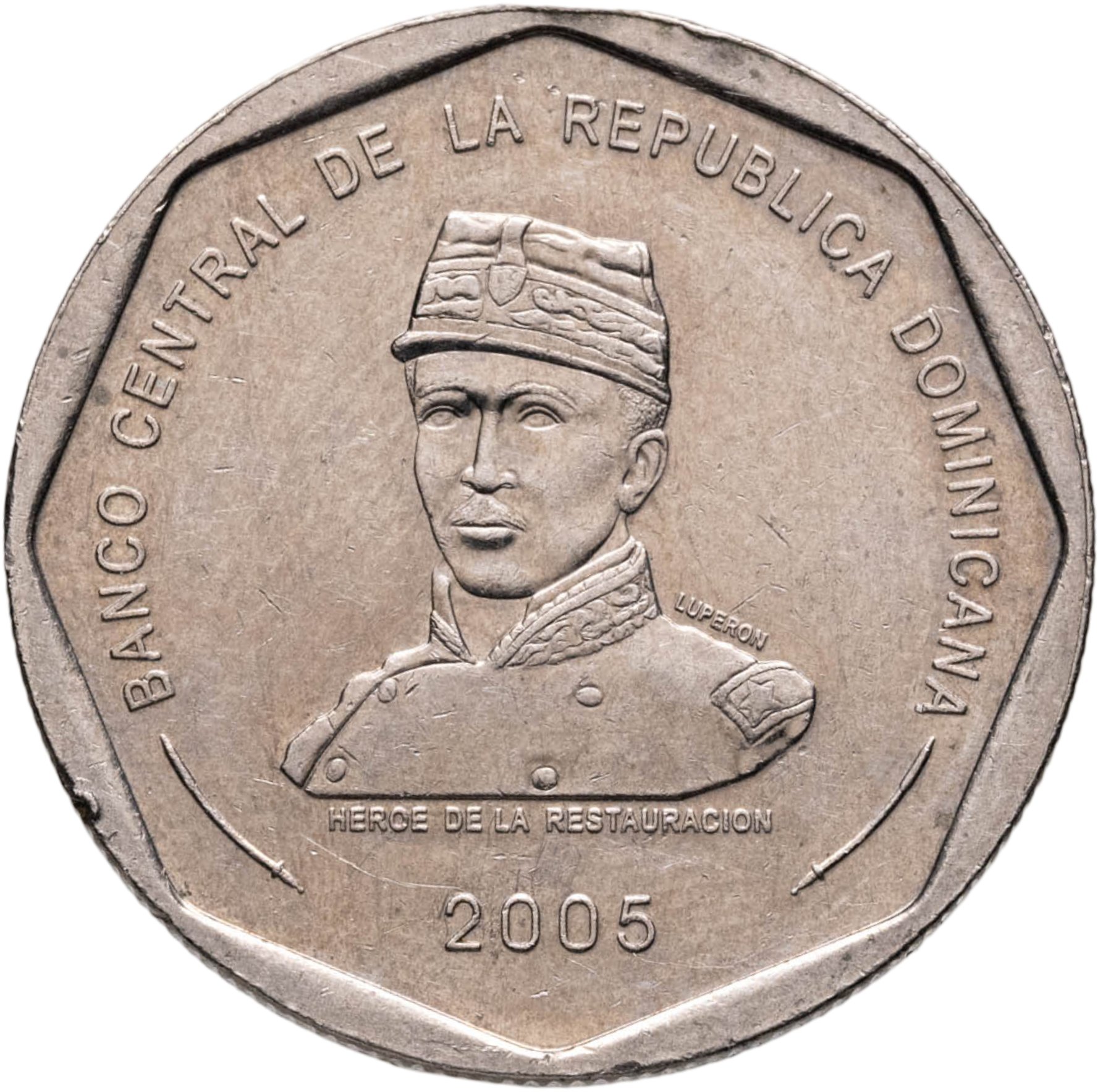 Доминикана 25 песо pesos 2005, Мельхиор медь-никель, в сохранности XF-AU