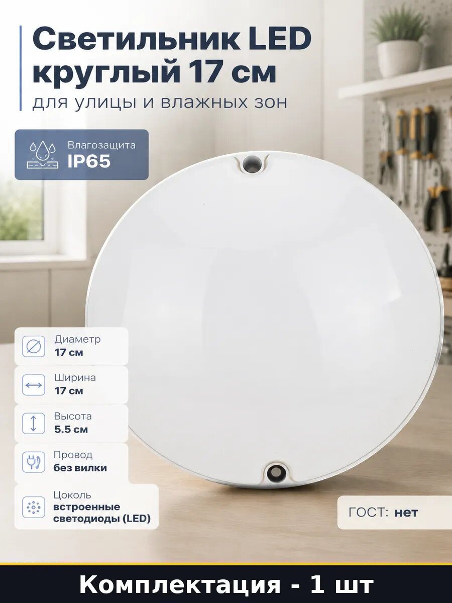 Светильник LED круглый 17 см для улицы и влажных зон