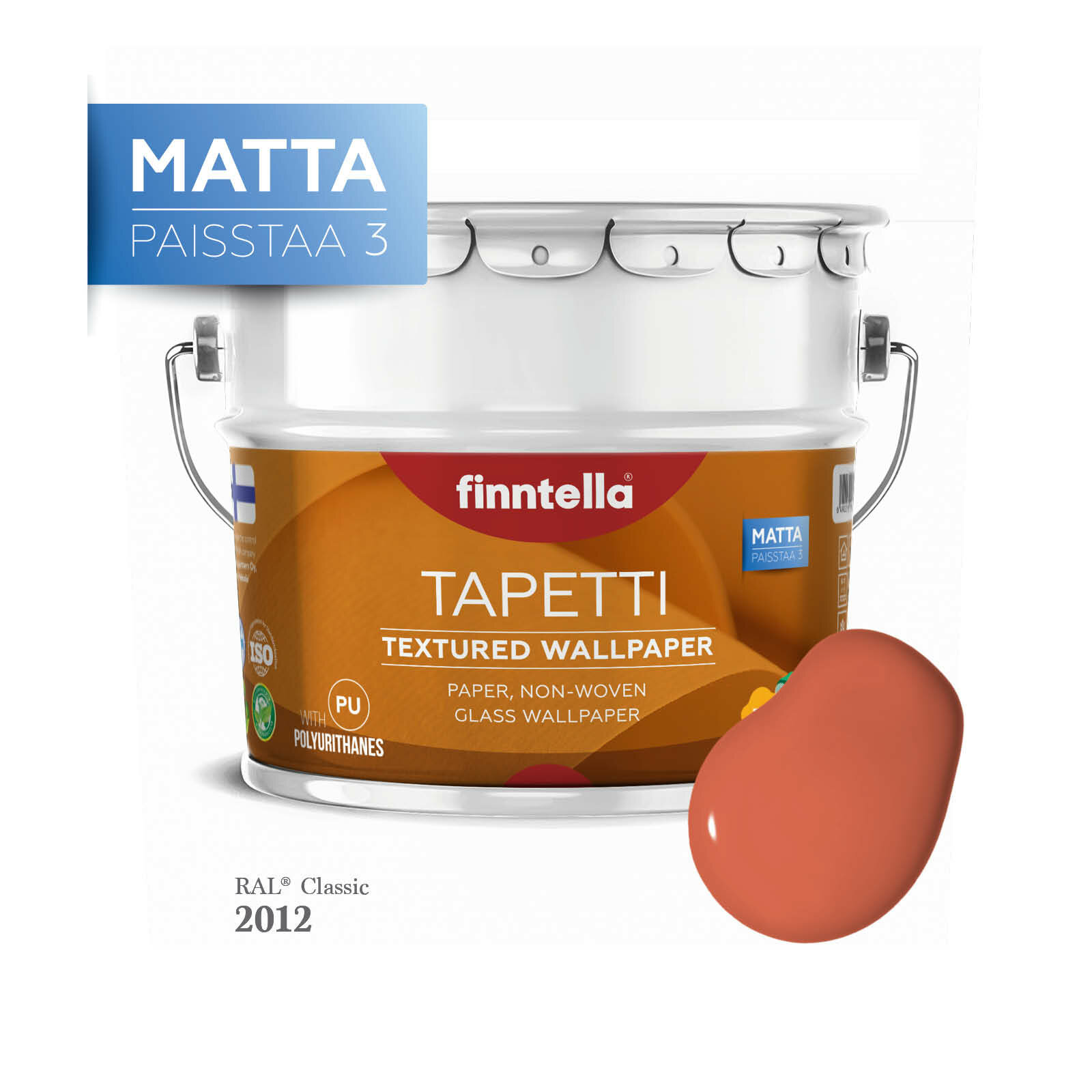 Матовая краска для обоев под окраску TAPETTI Matta FINNTELLA, Цвет RAL 2012 Лососево-оранжевый (Salmon orange), 9л