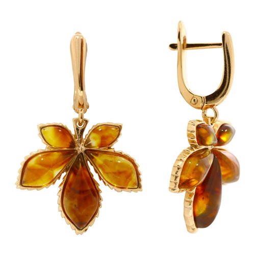 фото Серьги diamant online, серебро, 925 проба, золочение, янтарь, , желтый