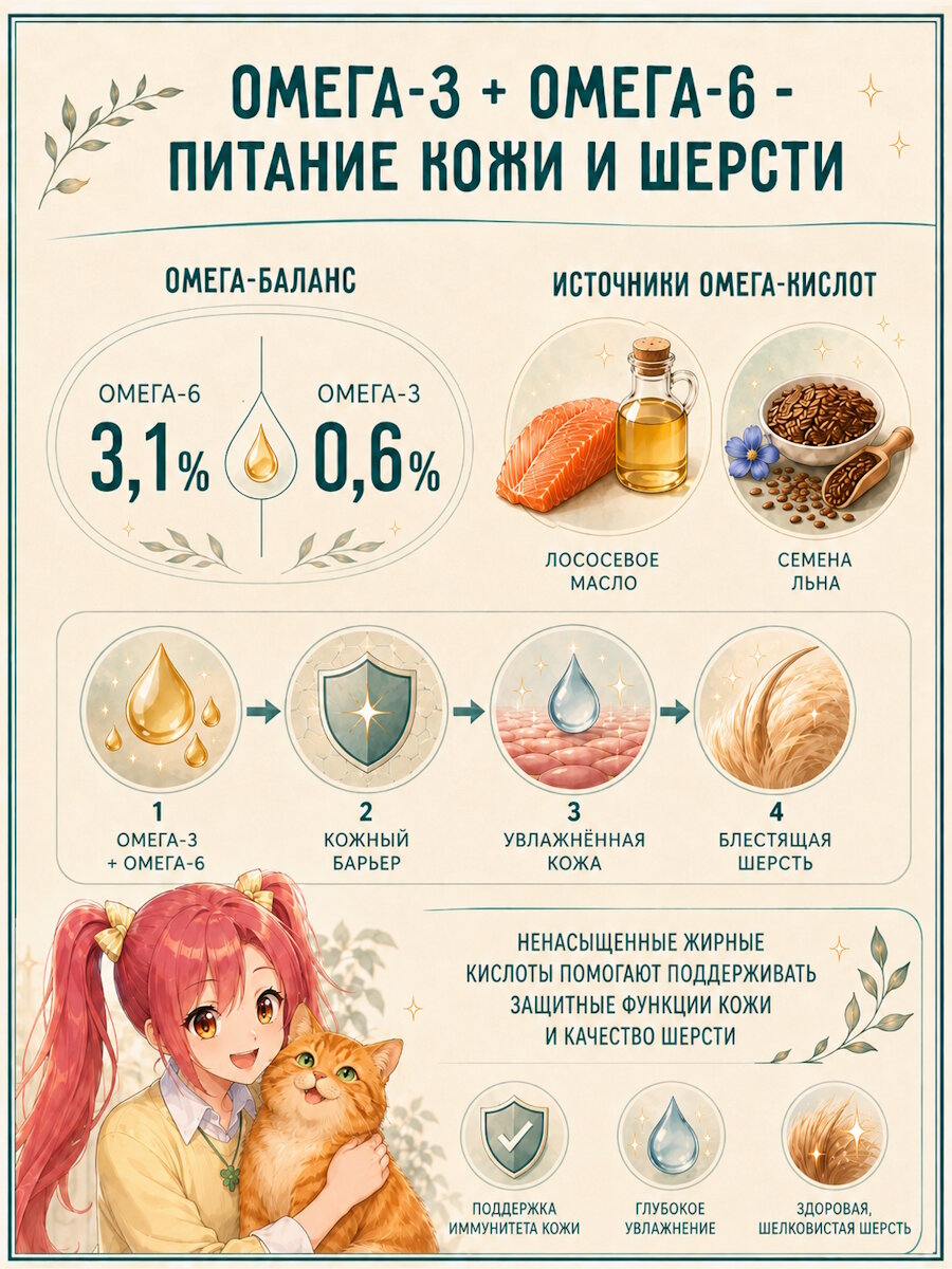 Сухой корм для взрослых кошек с поддержкой здоровья кожи и шерсти 400г ZILLII, Индейка с Ягненком — фото 1