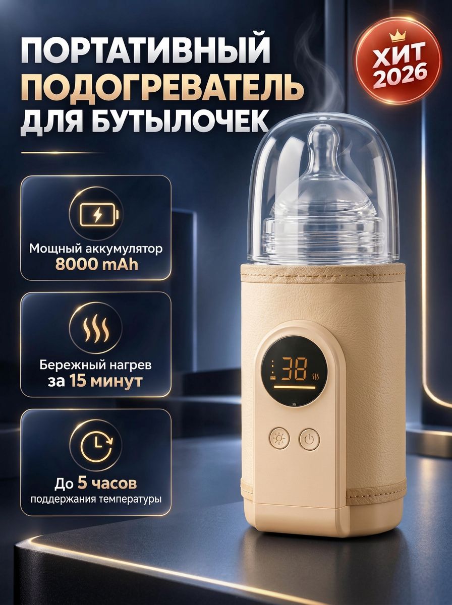 Подогреватель бутылочек для детского питания портативный автомобильный и беспроводной, термостат для детских бутылочек на аккумуляторе с USB