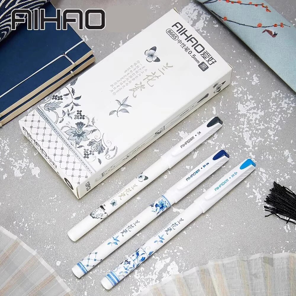 Гелевые ручки AiHao, 12 шт, черные чернила
