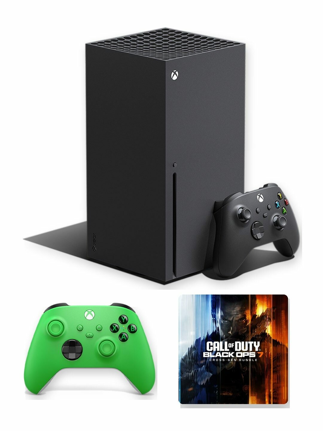 Игровая приставка Microsoft Xbox Series X 1 ТБ с дисководом, чёрная, американская версия + 2-й геймпад Xbox Wireless Controller Velocity Green + игра Call of Duty: Black Ops 7