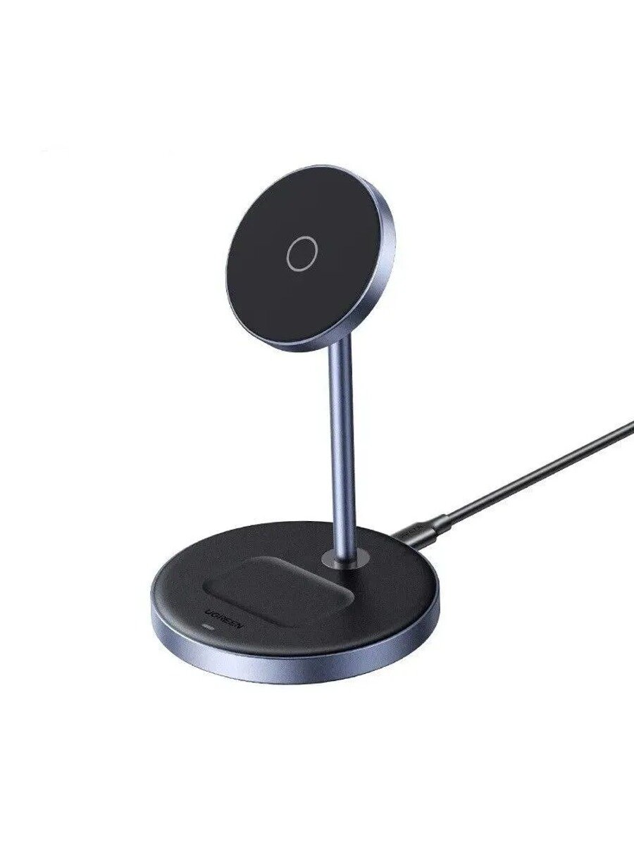 Беспроводная магнитная зарядная станция UGREEN CD317 2-в-1 15 Вт, черно-серый